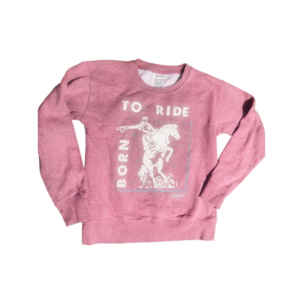 Ariat Girls Pink Born To Ride Horse Graphic Sweatshirt XL 14 cowgirl western